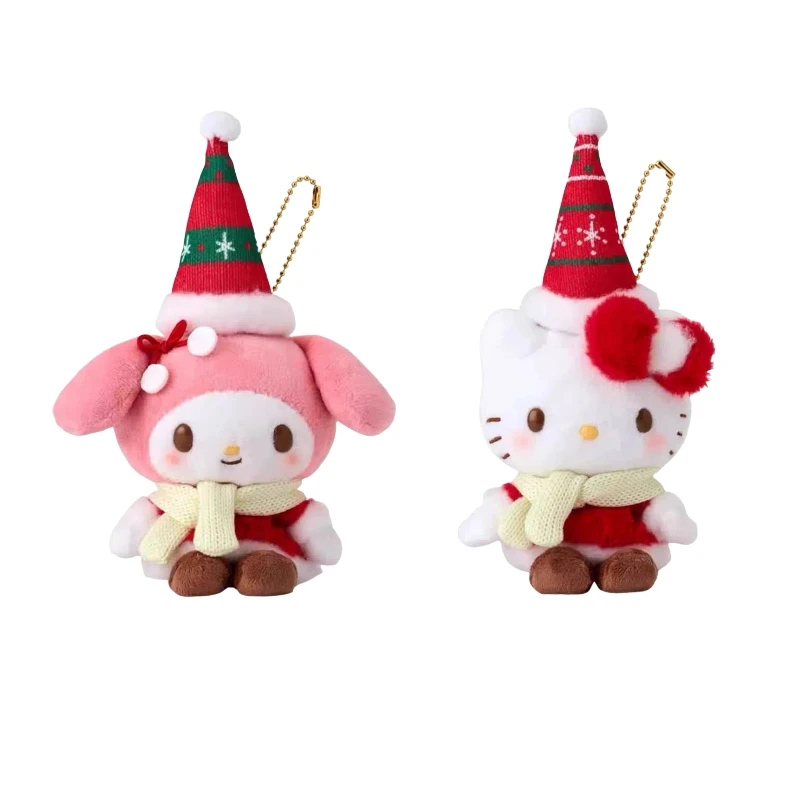 New Sanrio My Melody Plush Doll Keychain Christmas Series Hello Kitty Stuffed Keyring Kawaii Melody Backpack Pendant Sweet Gifts