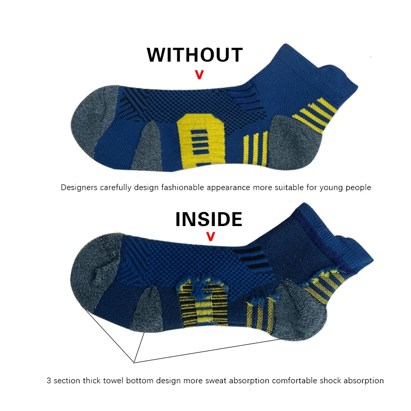 3 Pairs Professional MEN\'S Sports Socks Outdoor Running Fitness Climbing Thick Quick Drying Towel Short Socks for Man 39-45