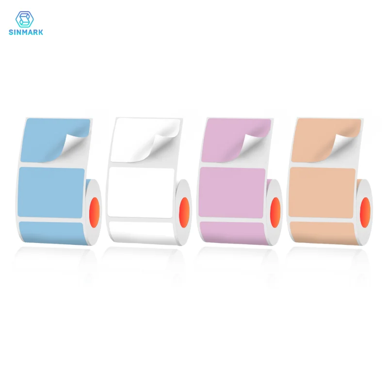 SINMARK Color Labels Self-Adhesive Stickers Use for Thermal Printers 4 Colors Available Pure Color DIY Waterproof Stickers