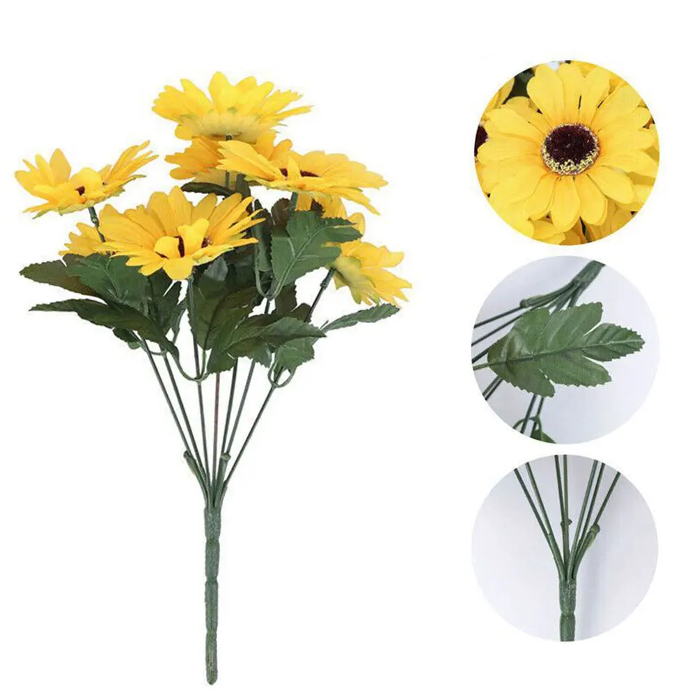 1 Bund 7 Köpfe künstliche Sonnenblumen aus Seide, künstlicher Blumenstrauß für Garten, Hochzeit, Buchhandlung, Party, Weihnachtsdekoration – Detail 4