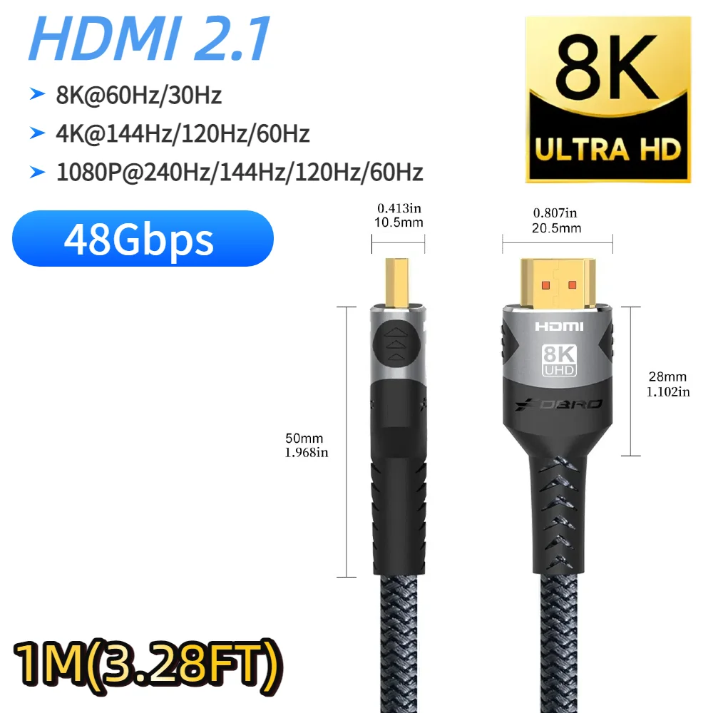 HDMI 2.1 Verlängerungskabel 8K@60Hz HDMI 2.1 Stecker-Buchse Bidirektional 48Gbps 4K@120Hz für HDTV RTX PS5 Xbox HDR Video PC Laptop – Detail 11