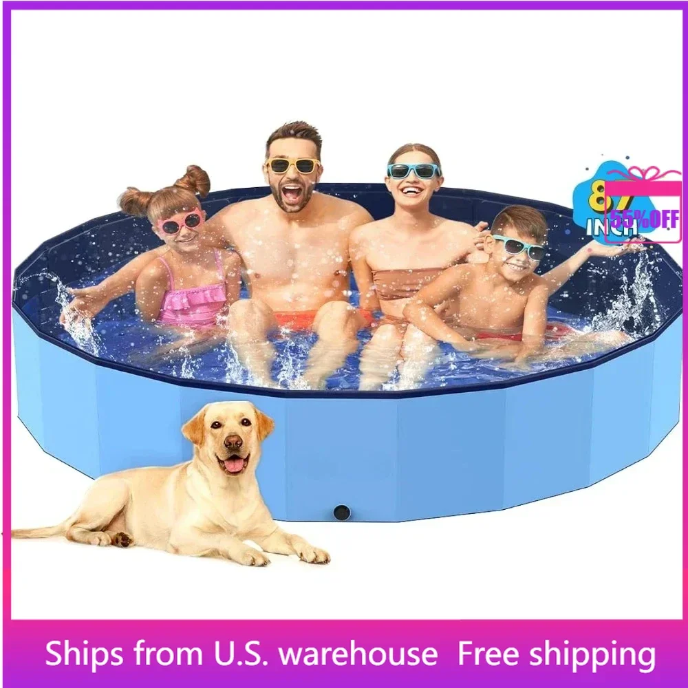 

Складной бассейн для собак и кошек, бассейн в твердом пластиковом корпусе для собак и кошек, 4XL- 87x16 дюймов, синий цвет