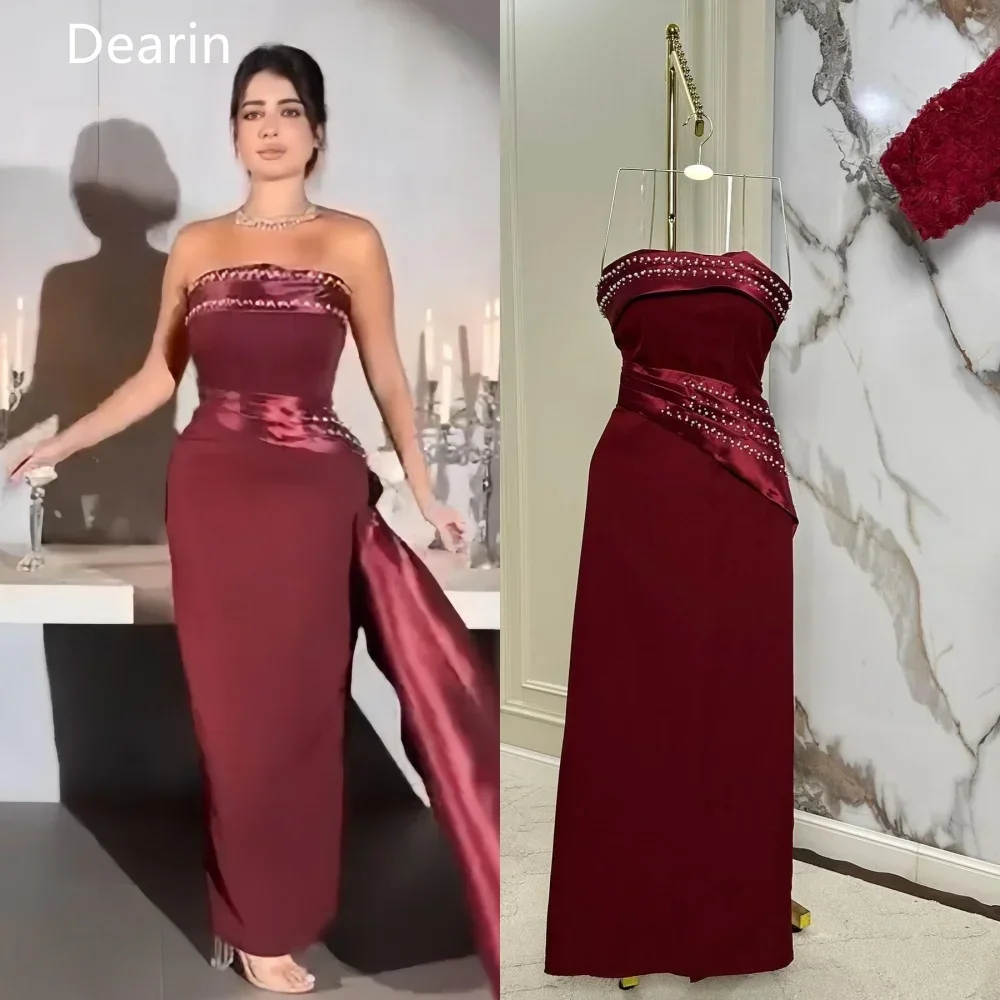 

Customized Saudi Arabia Formal Gown Dearin Strapless Column Ankle Length Skirts Sequin Bespoke Occasion Dresses Evening Prom Dre