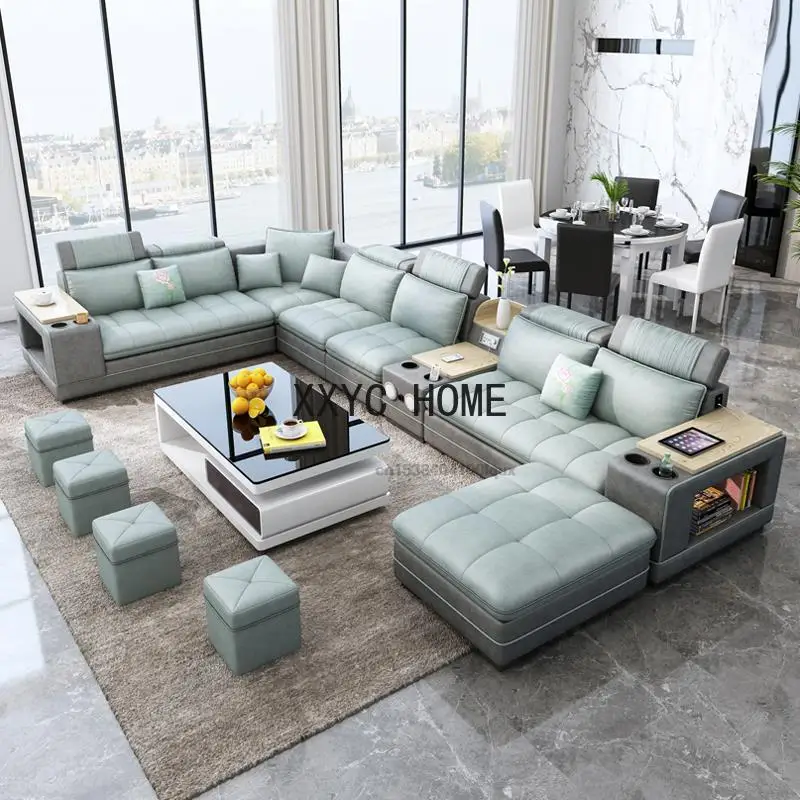 Fabric Living Room Sofa Bed Sets Big U Shape Corner Cloth Couch Nordic Modern  Speaker Sound System Bluetooth Muebles