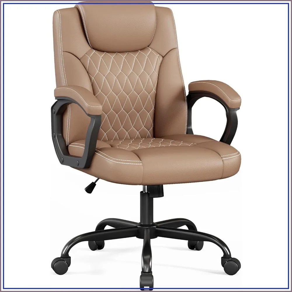 Office Chair Executive Desk Chair PU Leather Ergonomic Adjustable Height Rocking Swivel Brown