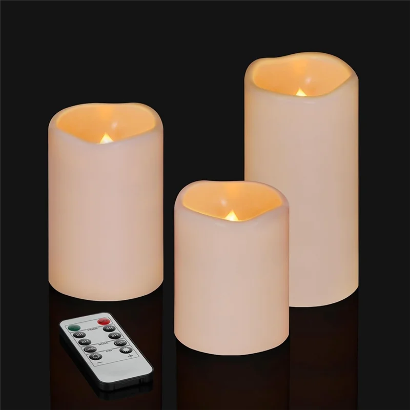 Velas sem chama ABAG 4IN 5IN 6NI Conjunto de 3 pilares internos e externos de 3 polegadas de diâmetro Velas cintilantes operadas por bateria com controle remoto