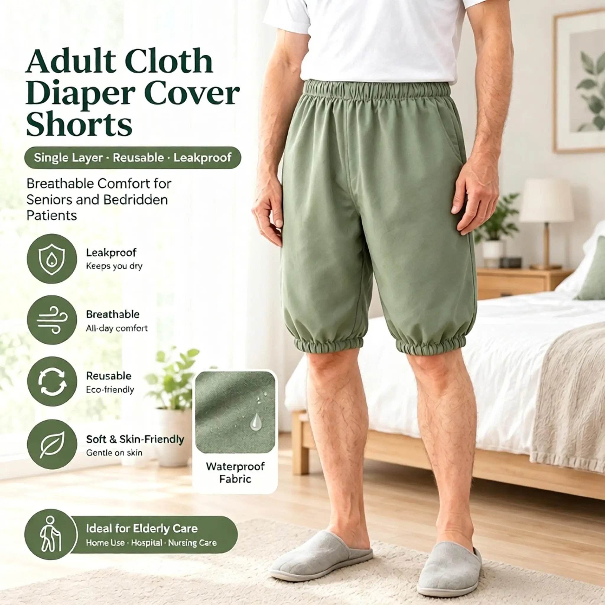 Single‑Layer TPU Waterproof Adult Incontinence Diaper Cover Reusable Washable Panties Shorts For Bedridden Elderly Seniors