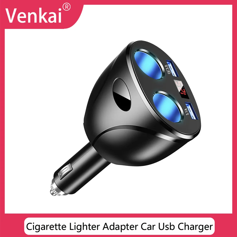Car Cigarette Lighter Splitter 2-Socket with LED Voltmeter Dual USB QC3.0 Type-C 20W PD Fast Car PD Fast Car Charger