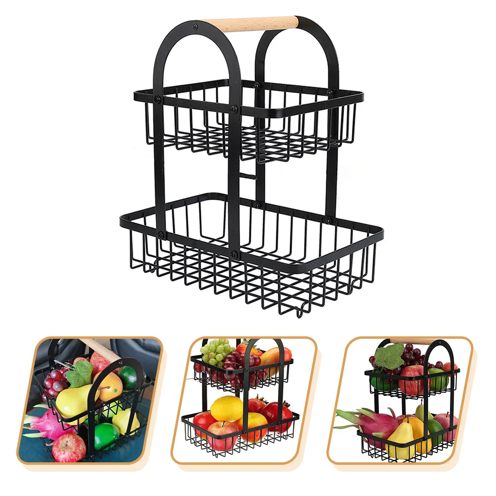 

Countertop Basket Double Layer Wrought Iron Fruit Plate Bread Accessories Rack Tray Detachable Bowl