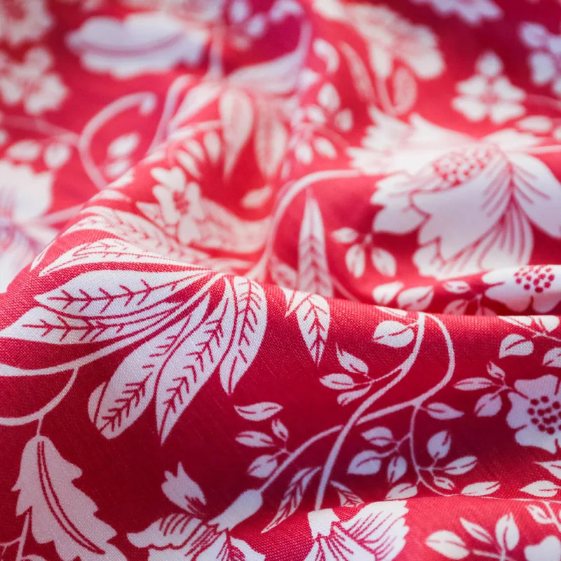

1yard new flax fabricfor clothing Red background white petal floral print sewing accessories DIY Dress,Cheongsam Fabric