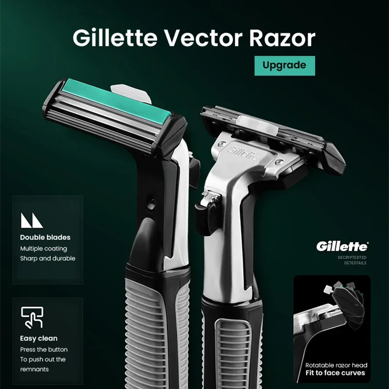 ชุดมีดโกน Gillette Vector 2 พร้อมหัวมีดโกน 2 ชั้นใบมีดมีดโกนหนวดคมและทนทานสําหรับผู้ชาย