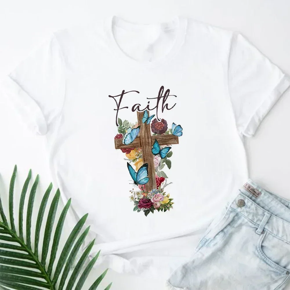 Hope Love Harajuku T Shirts Religion Streetwears Jesus Letter Print Women T-shirt Christian Faith Street Tees Aesthetic Clothes