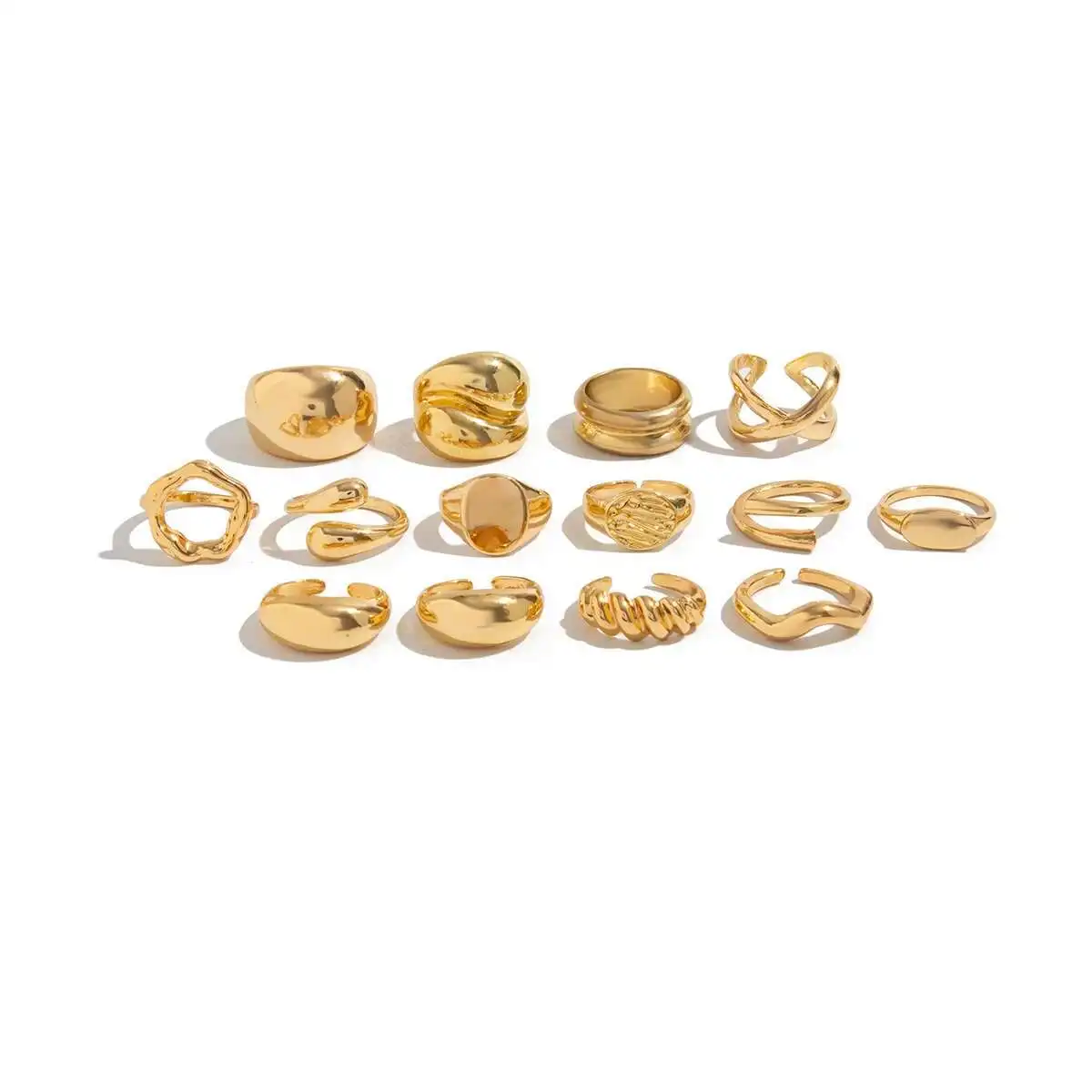 Salircon 14Pcs/Set Unique Creative Smooth Water Drop Rings for Women 2025 Punk Geometric Adjustable Finger Ring Couple Jewelry image 5