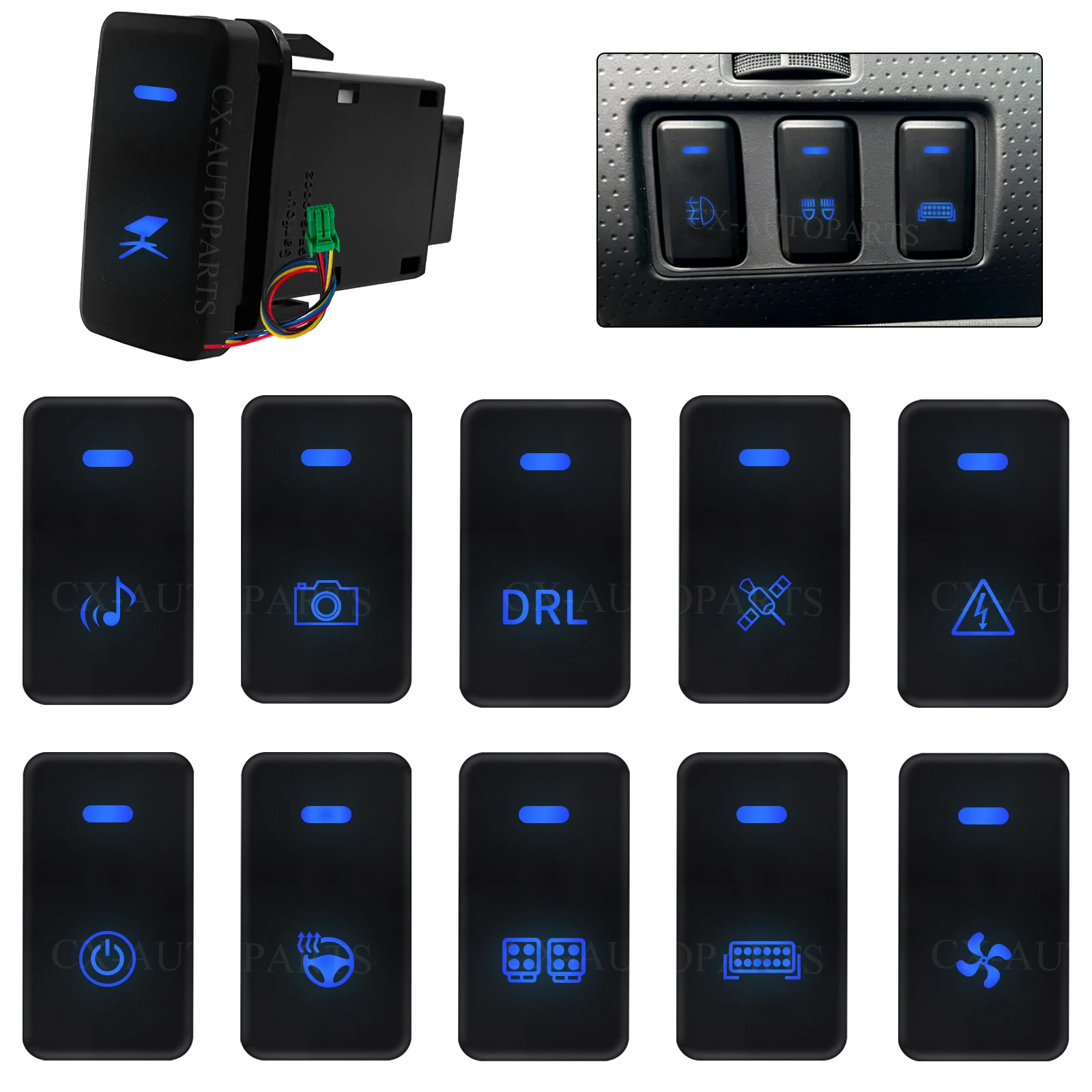 12V Blue LED Bar Car Switch 39x21mm for Toyota FJ Cruiser Hilux 4Runner Land Cruiser 100 Prado 120 DRL Fog Spot Light Button