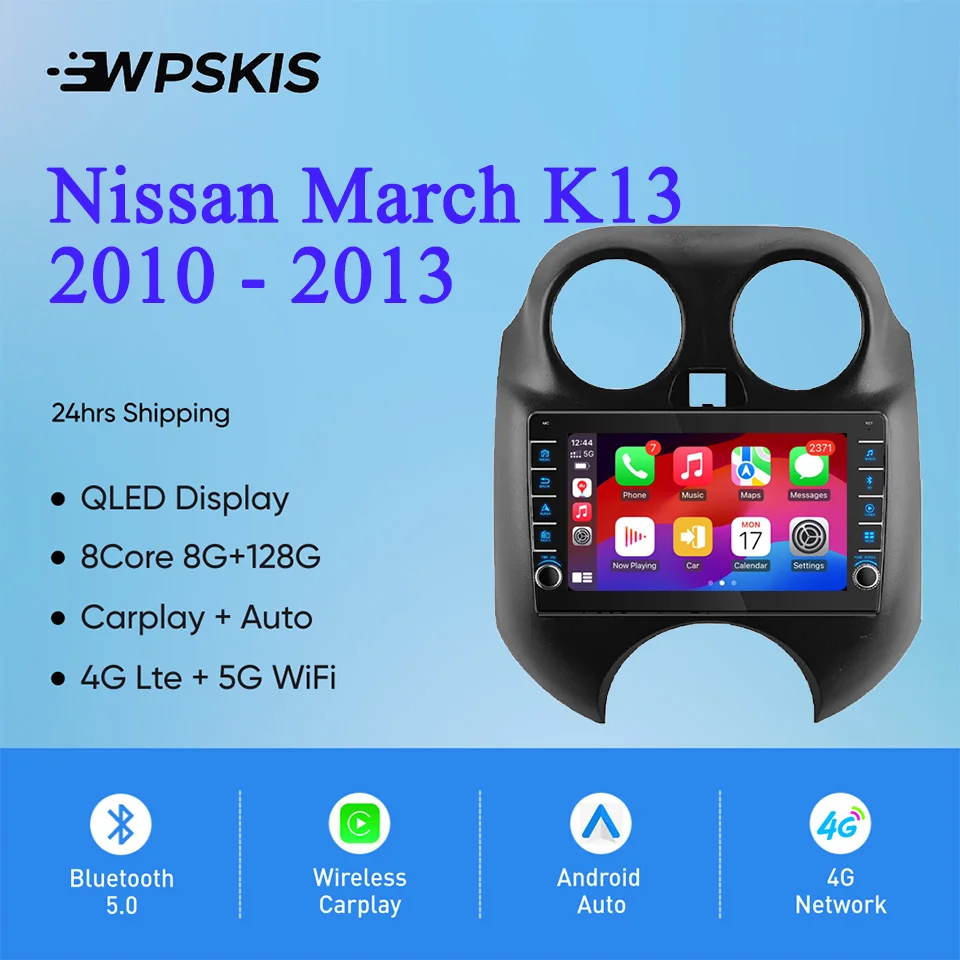 Radio de Coche con 8G de RAM y 128GB, Reproductor de DVD de Audio y Video A/V, GPS, Navegador para Nissan March K13 2010 2011 2012 2013, Carplay, Auto DSP, RDS