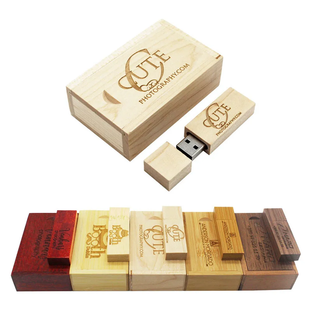 Chiavetta USB in legno di noce di bambù carbonizzato + scatola LOGO 4 GB 8 GB 16 GB 32 GB 64 GB USB 2.0 regalo fotografico U