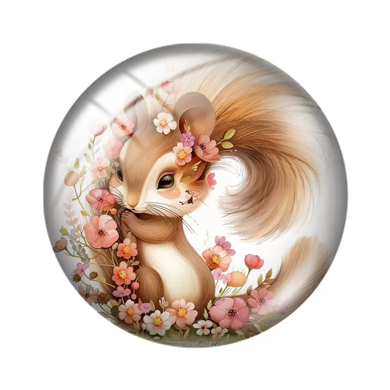 Watercolor Squirrel 12/18/20/25mm glass cabochon  bracelet pendant rings for jewelry demo earrings back Making findings - view 3