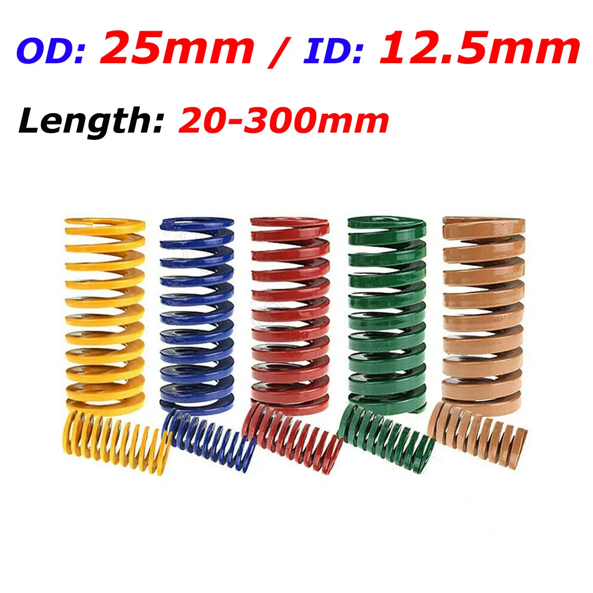 25 x 12,5 x L Forma kompresyjna do stemplowania spiralnego Sprężyna matrycowa Średnica zewnętrzna 25 mm Średnica wewnętrzna 12,5 mm Długość 20-300 mm
