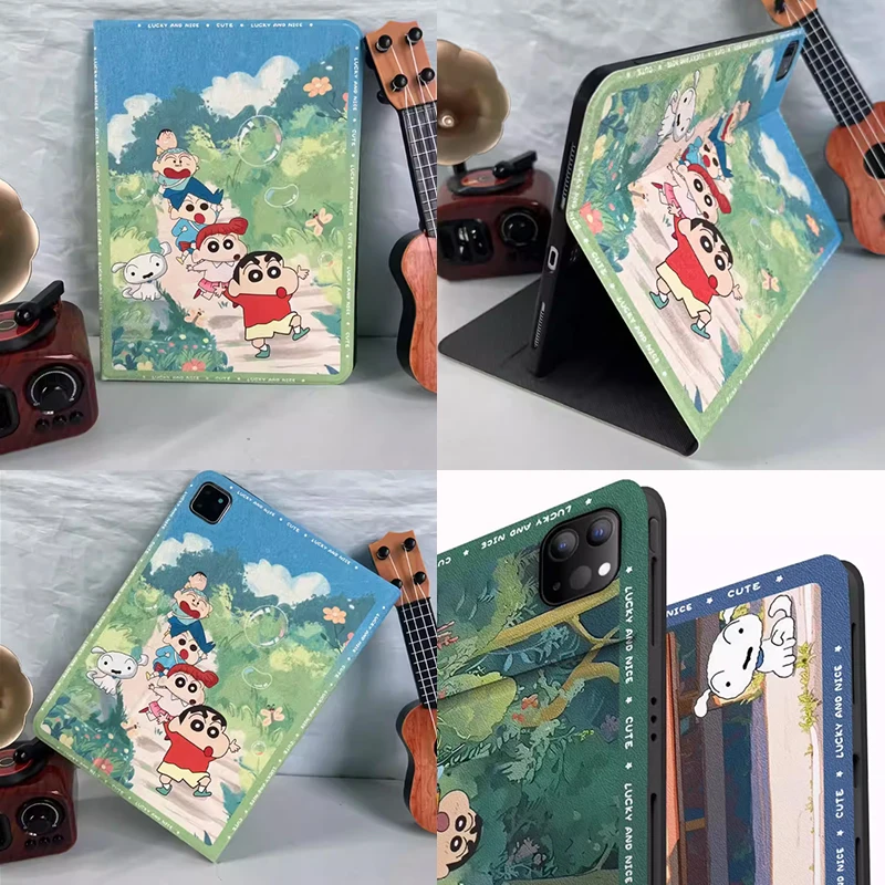 MINISO Crayon Shin-chan para iPad funda IPAD A16 Pro 5 6 Air 4 5 funda protectora con soporte Mini 6 7 10th 11th Gen Tablet Smart Cover