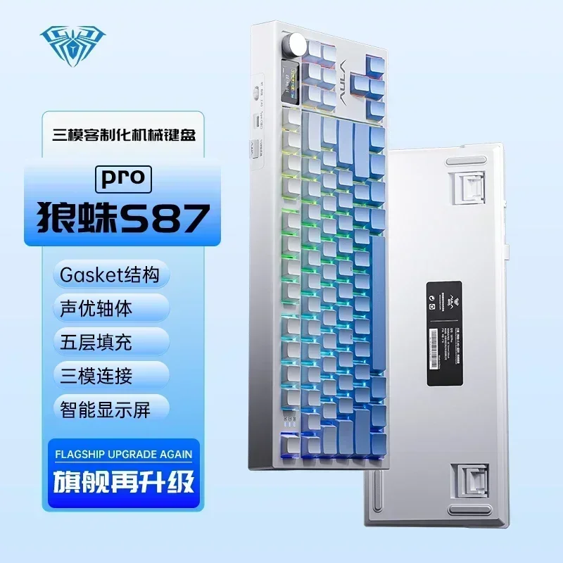 Aula S87 Pro Mechanical Keyboard Custom Screen Metal Knob Bluetooth Three Modes Gaming Keyboard RGB Gasket PC Gamer Accessories