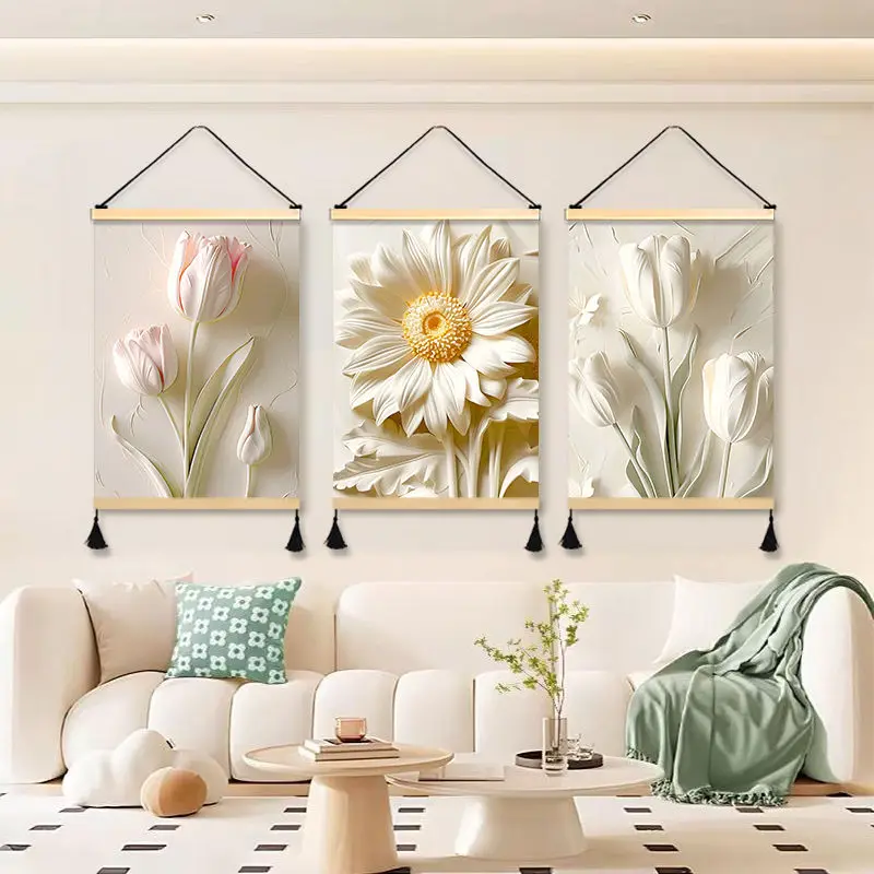 

Embossed Floral Wall Tapestry exture Canvas Art for Living Room BedroomHeadboard Dining Room Minimalist House Background Decor