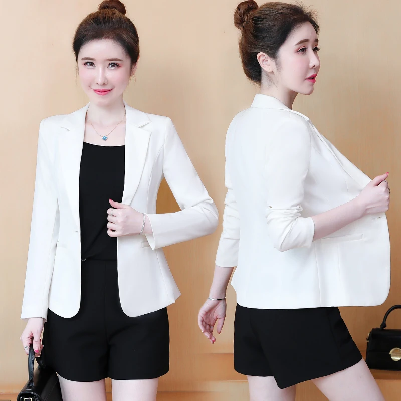

White Slim Fit Long Sve Women's Suit Jaet ort Sle Early Spring Faionable Small Stature ort Western Clothes
