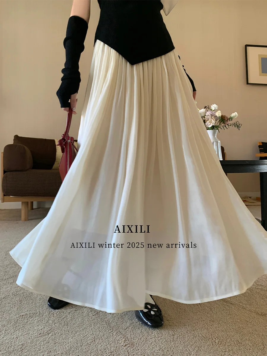 

Изысканная юбка с ультравысокой талией, струящаяся, плиссированная, средней длины, силуэт А-силуэт, очаровательная юбка для работы и повседневной носки