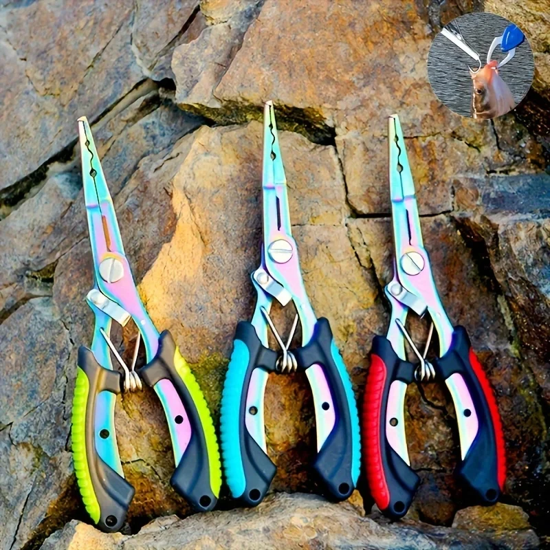 MultiFunction Fishing Pliers Anti-slip Lure Pliers Color Titanium Gripper Stainless Steel Hooks Cutters Sheath Lanyard Included