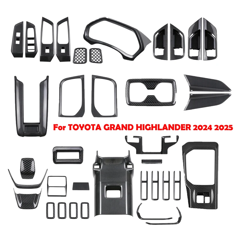 For TOYOTA GRAND HIGHLANDER 2024 2025 window rise switch gear shift panle  Instrument  readlamp AC vent armest cover stickers