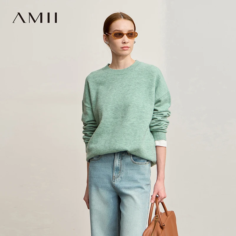 

Amii Minimalist Knit Pullover for Woman Versatile Casual O-Neck Loose Warm Basic Tops 2025 Winter New Sweater For Woman 12554059