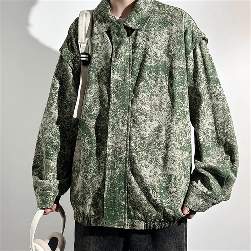 2023 Autumn New Youth Fashion Trend Retro Camo Jacket Top Men's Casual Loose Comfortable Versatile Jacket Coat