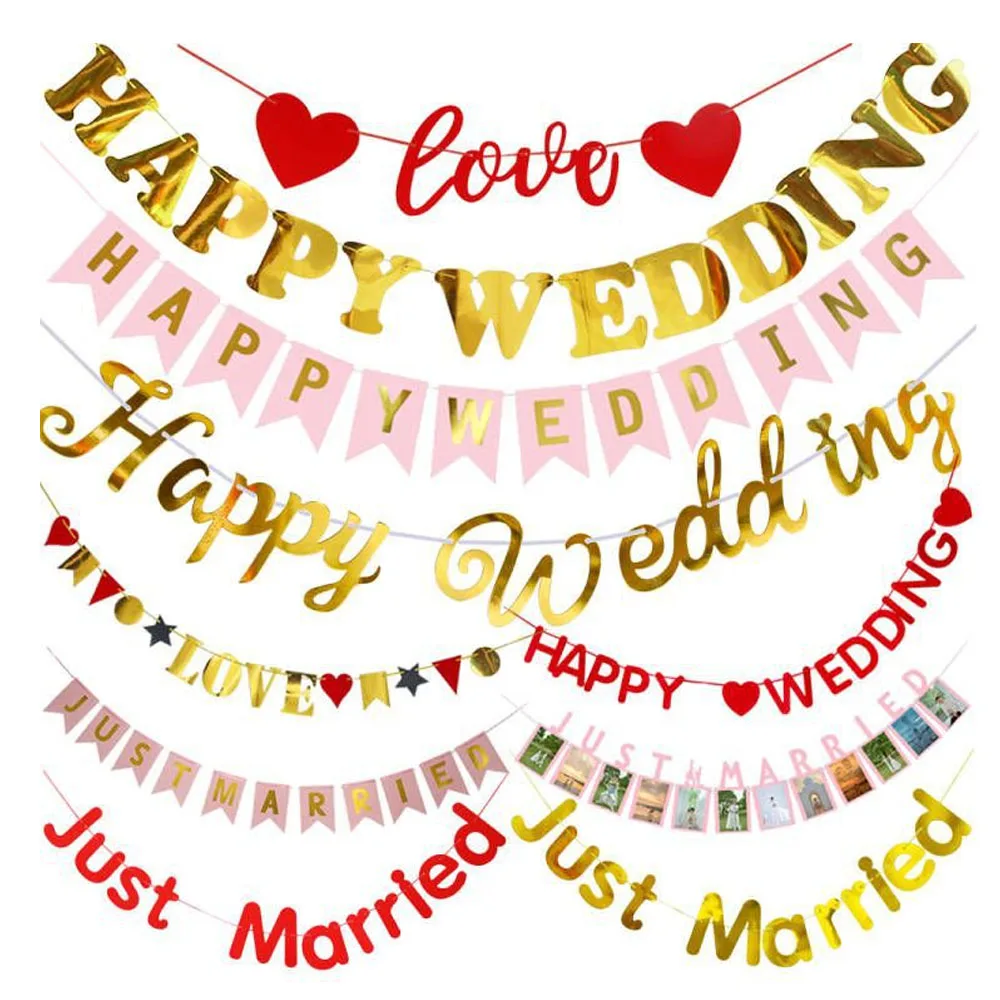 White Just Married Paper Garland Vintage Marry Me Letter Bunting Banner Wedding Party Photo Props Bridal Shower Chair Table Deco