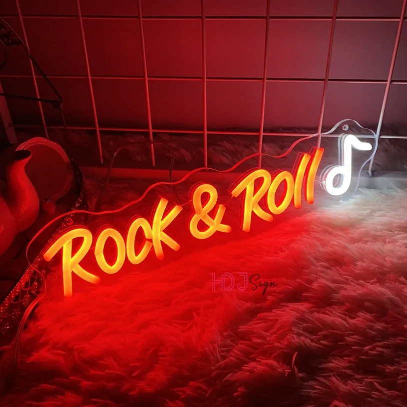 Rock And Roll LED Neon Signs for Party Bar Studio Music Neon Light Glowing Signs Studio LED Night Lights DJ Wall Decor Neon Lamp