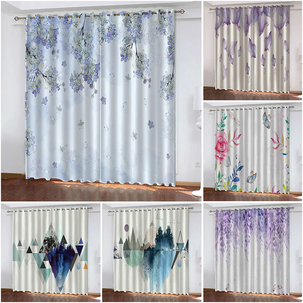 

Flowers Printed Household Curtains Woven Blackout Curtains Biparting Open Luxury Curtains for Living Room Cortina De Sombra