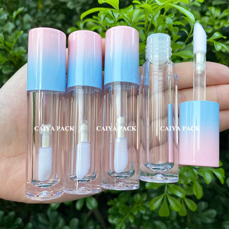 CAIYA 5ml สีฟ้าสีชมพูที่ว่างเปล่าลิปกลอส DIY พลาสติกลิปสติกคอนเทนเนอร์รอบ Lipgloss Lip Balm ขวดโลโก้ที่กําหนดเอง