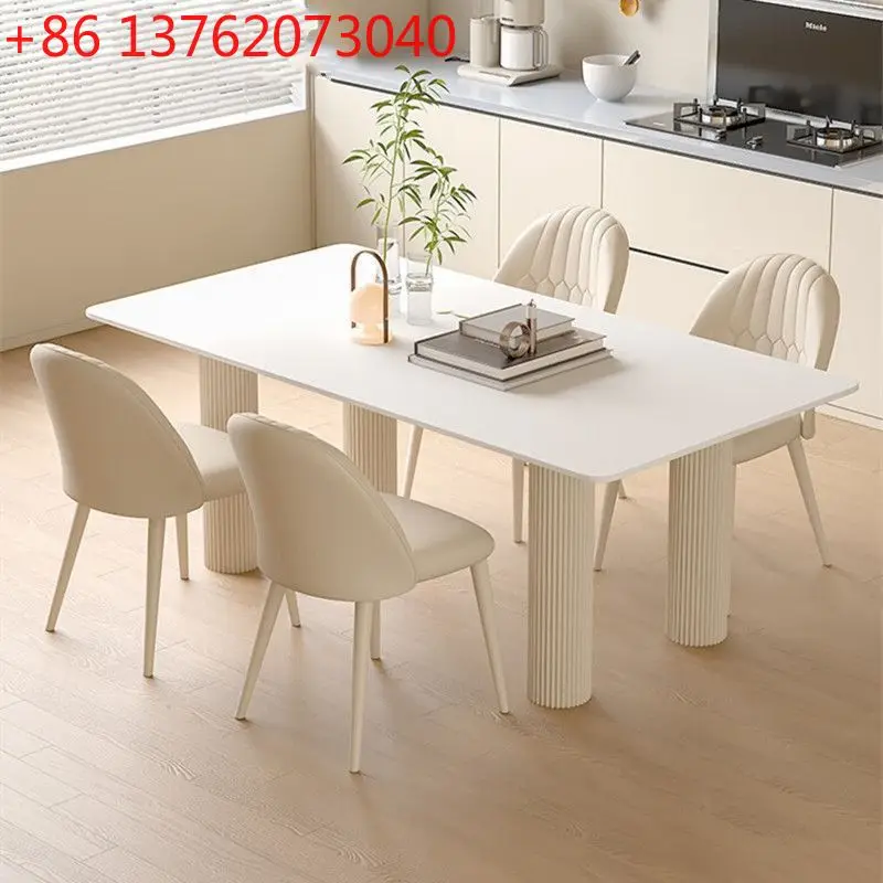 

Cream wind pure white rock slab light luxury modern French dining table rectangular against the wall