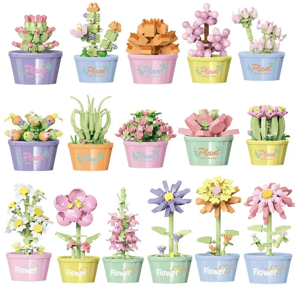 Ramo de flores Mini bloques de construcción de partículas Kit de flores 3D DIY plantas creativas Micro ladrillos para decoración del hogar regalo para niñas adultos niños