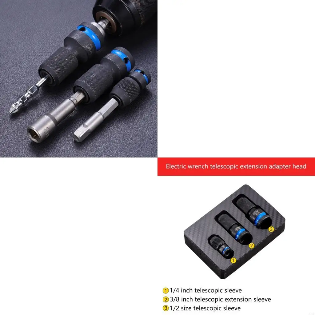 Universal Telescoping Socket Adapter for Air Tool Retractable Sleeve Conversion Head Quick Bit Change for Various Wrenches