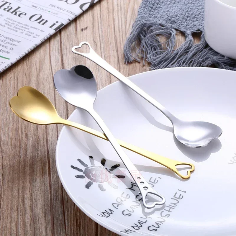 Stainless Steel Stirring Spoons for Dessert and Sugar, Kitchen Accessories, Heart Shape Dinnerware, Coffee Spoon, 1PC