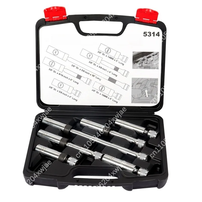 6PC Magnetic Spark Plug Socket Set 3/8 Drive Swivel Universal Joint Extension Tool Kit
