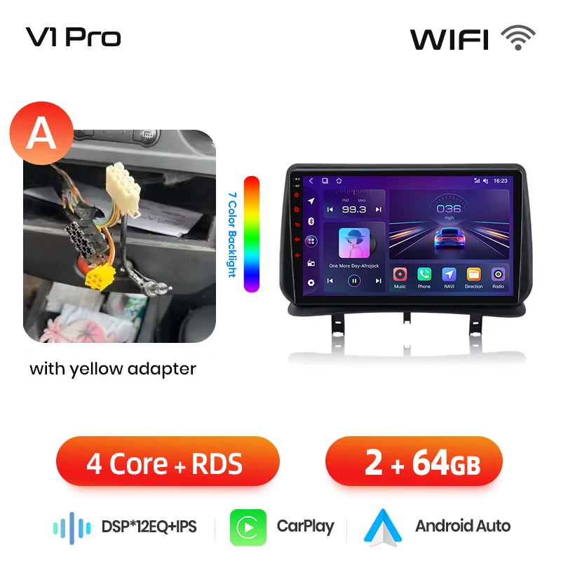 Junsun draadloze CarPlay Android Auto autoradio voor Renault Clio 3 (Mk3 / BR/CR) 2005-2014 met ingebouwde koelventilator, Android GPS navigatie, multimediaspeler, WiFi, DSP, RDS, BT, SWC, IPS