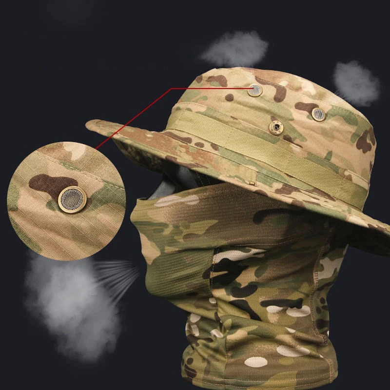 Camouflage Boonie Cap Passamontagna Cappello Completo Pieghevole Cappello morbido Caccia all'aperto Pesca Cappello a tesa larga Cappellini per protezione solare