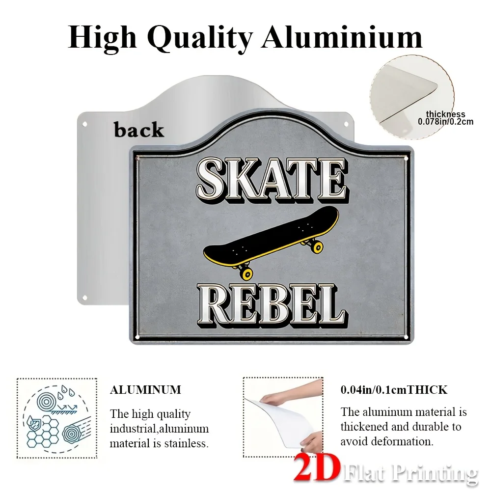 2D Flat Sign Artwork Featuring A Vintage 'Skate Rebel' Design, Ideal For Skate Parks, Urban Studios, And Retro Home Decoration