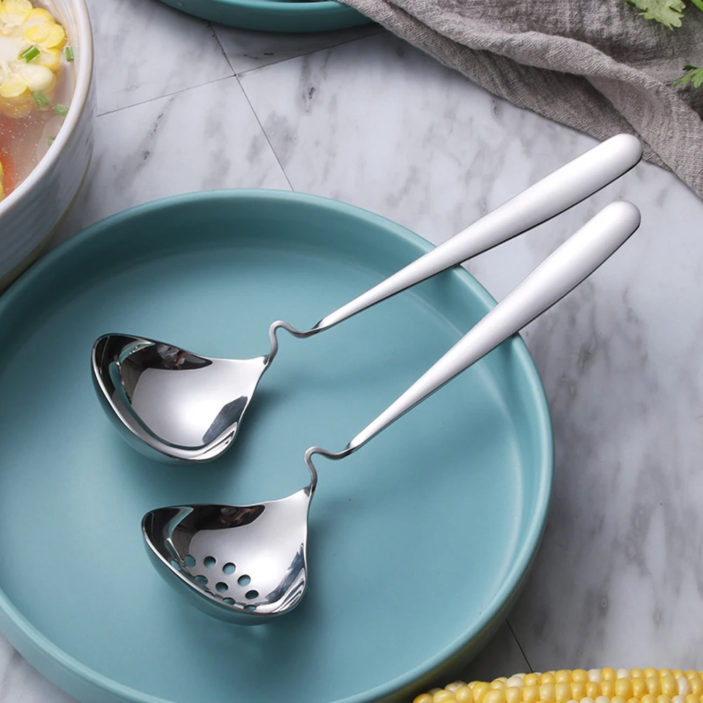 

2Pcs Stainless Steel Soup Ladle Strainer Spoon Set Polished Finish Ergonomic Handle Kitchen Dining Tools Kitchen Spoons