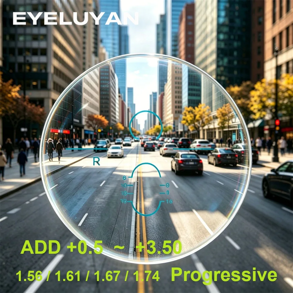 EYELUYAN Progressive Lens Multifokale CR39 optische Brillengläser 1,56/1,61/1,67/1,74 Professionelle, individuell angepasste Brillengläser