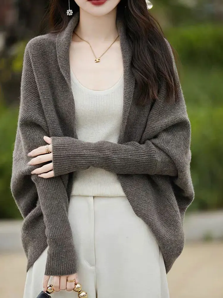 

Свободный открытый кардиган Batwing Sve, шерстяной осенне-зимний Sle Lazy Faion, элитный женский вязаный свитер, удобное пальто