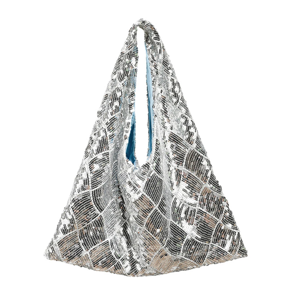 

Shiny Sequins Large Capacity Tote bags Women's 2025 Summer New Versatile Fashion Handbag Silver Color Block Soft Shoulder Bags