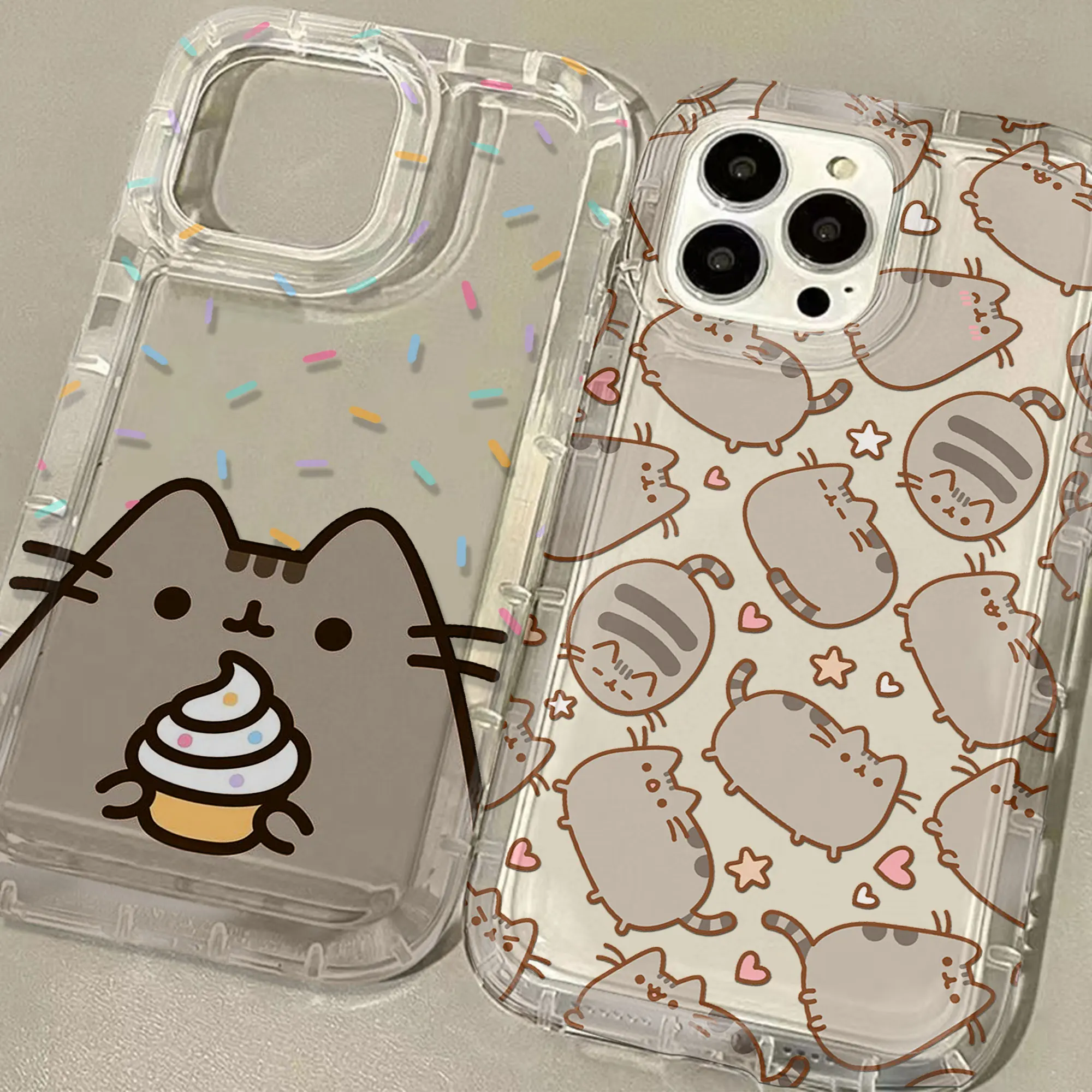 New Pusheen cat Cute Clear Case for IPhone 16 15 14 13 12 11 Pro Max 14 15 7 8 Plus X XR XS Max SE2020 Airbag Shockproof Cover