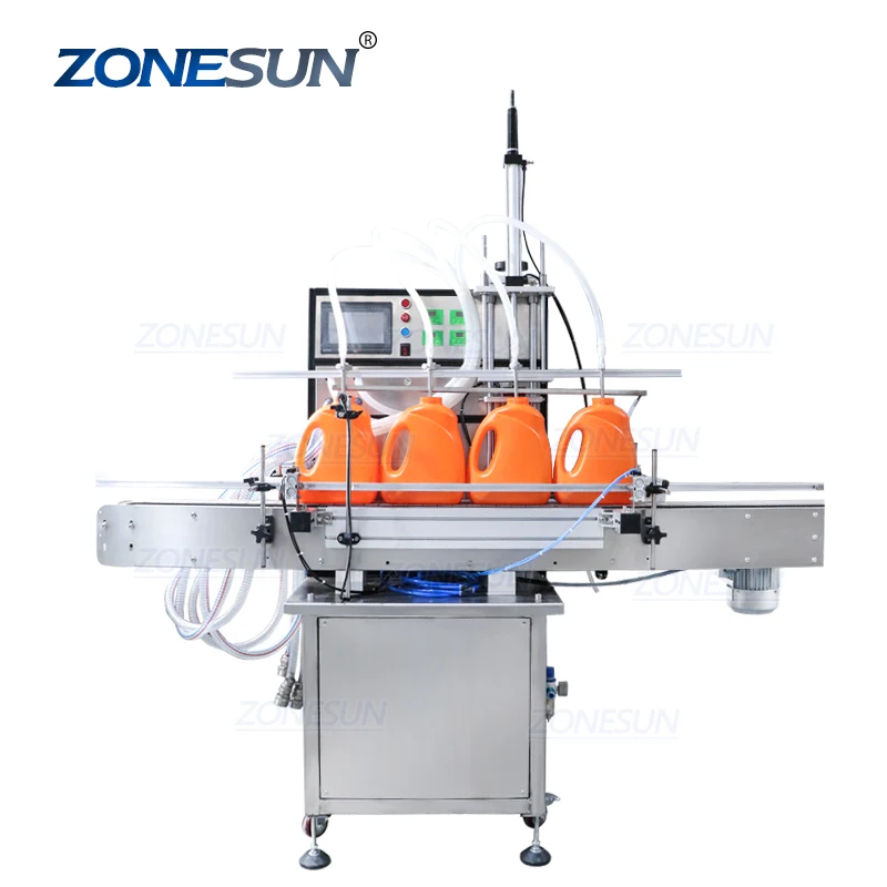 ZONESUN Four Heads Diaphragm Pump Iodine Pump Juice Cooking Edible Oil Bottle Filling Machines Chemical Liquid Production Line