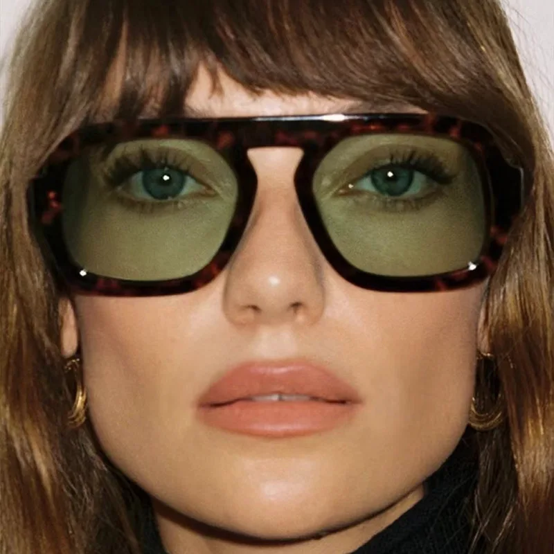Fashion Square Sunglasses Women 2024 New Retro Black Brown Thick Frame Pilot Sun Glasses Woman Chic Polygon Leopard Shades UV400
